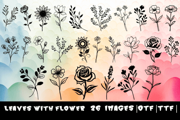 Leaves with Flower Font